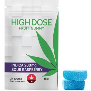 High Dose Fruit Gummy – Sour Raspberry - Indica (200mg THC)