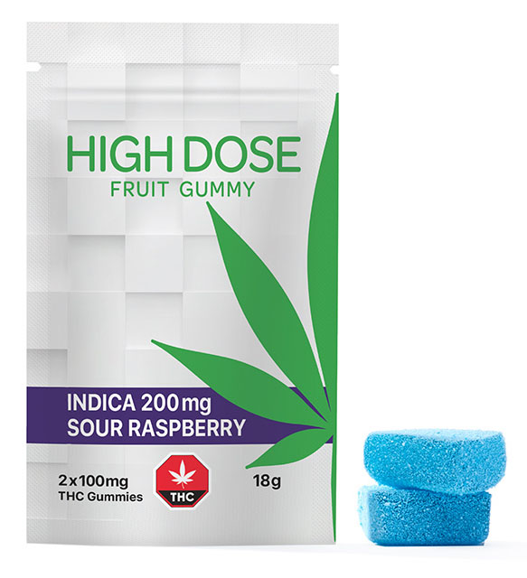 High Dose Fruit Gummy – Sour Raspberry - Indica (200mg THC)